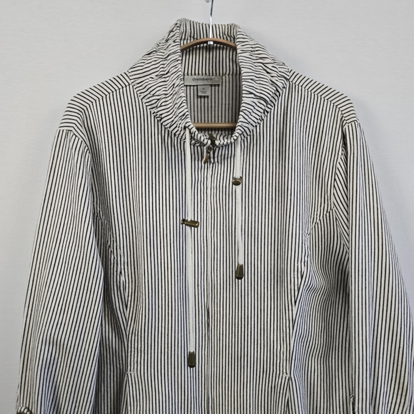 Dressbarn Stripe Live a Little Zip Up Jacket Size XL Black Off White - Picture 3 of 12